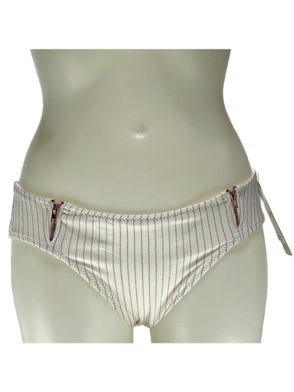 Ale By Alessandra Ivory Bikini Bottom With Rose Gold Zipper Accents M/M Polyeste